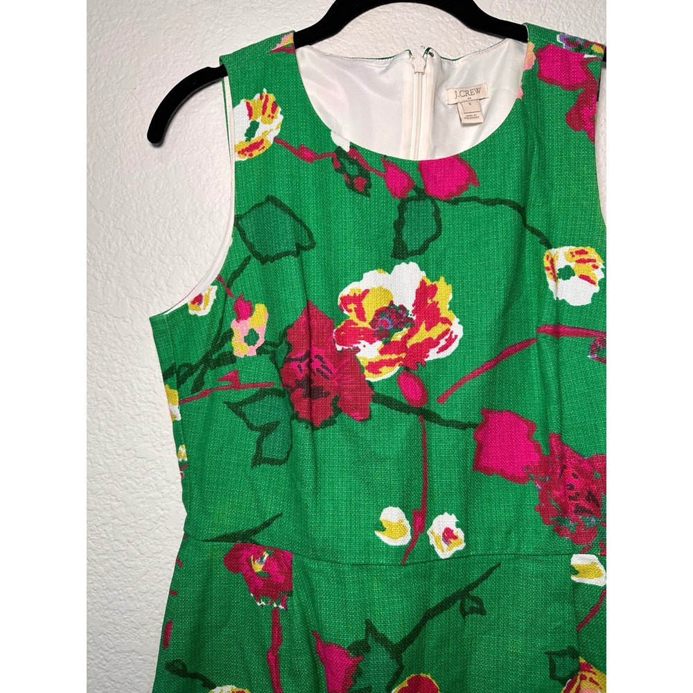 J Crew Green Floral Sleeveless Fit Flare Dress Women Size 6 - Picture 4 of 9